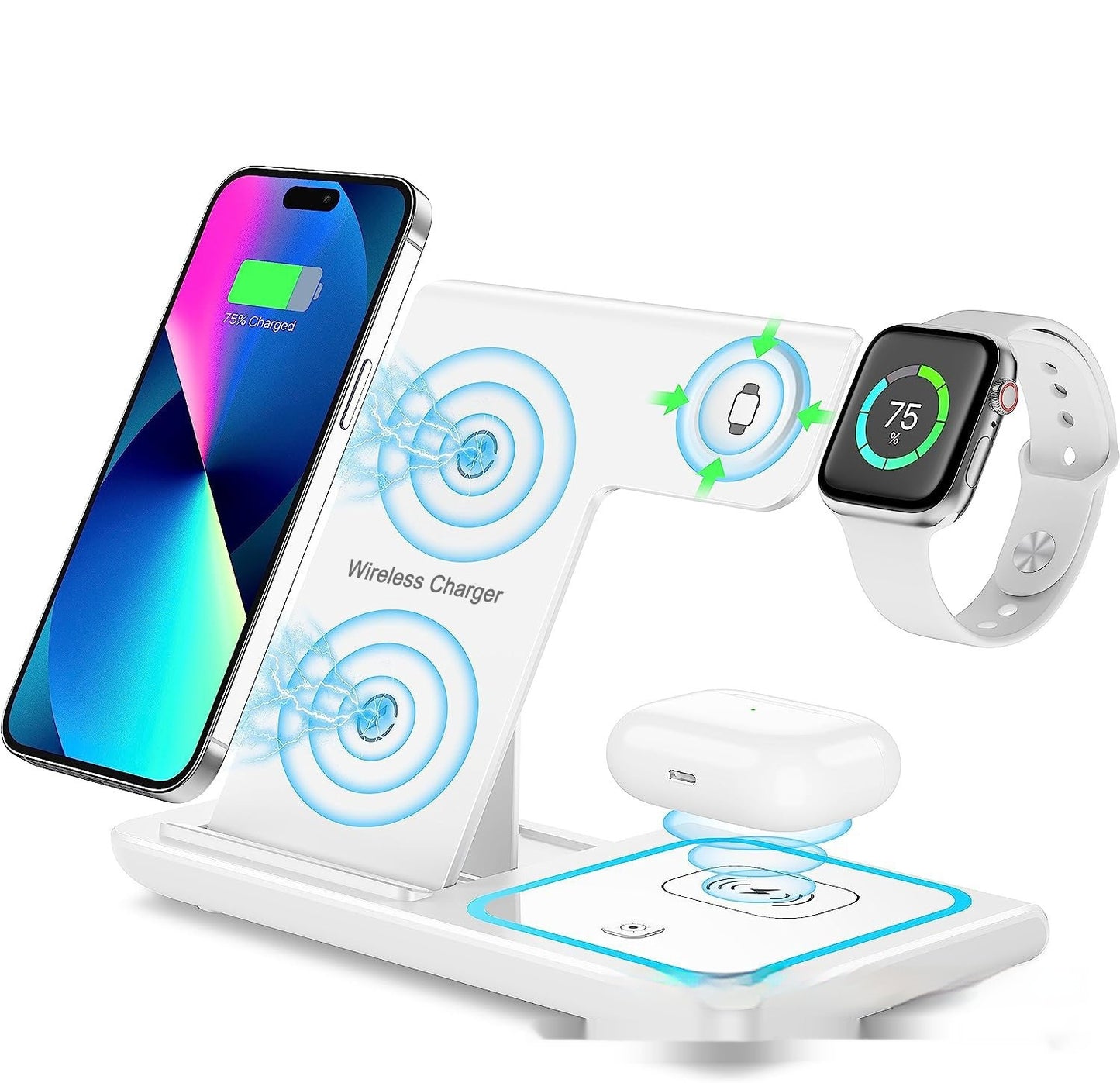 Foldable four-in-one wireless charger on desk