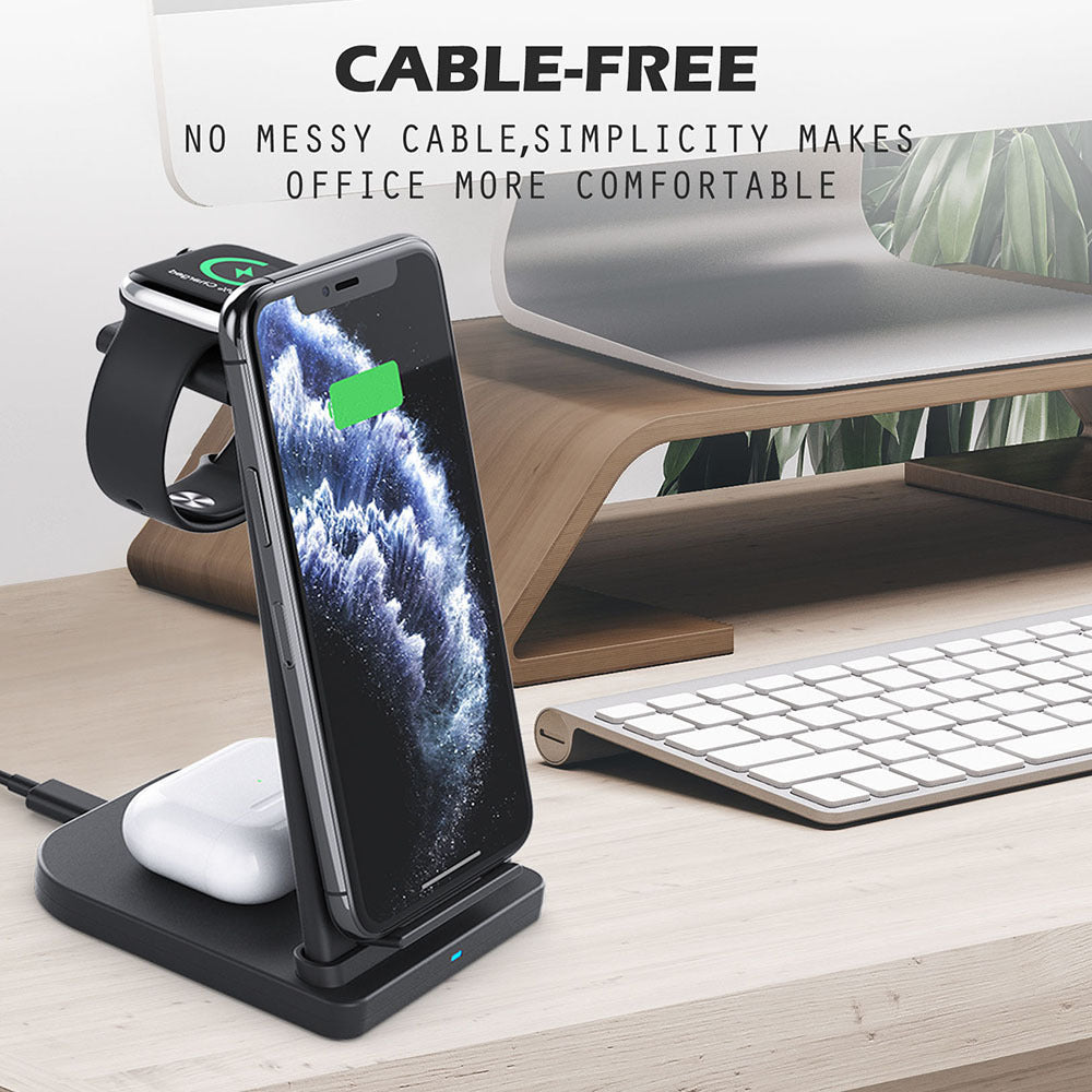 3-in-1 wireless charging station for phone, watch, and earbuds