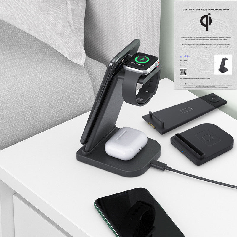 3-in-1 wireless charging station for phone, watch, and earbuds