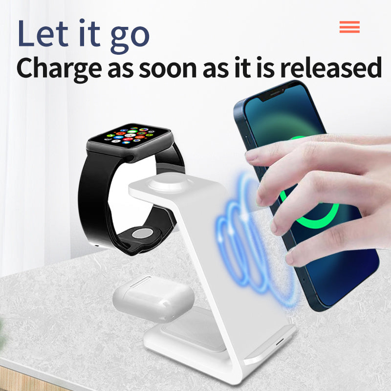 3-in-1 mobile phone holder with dual coil wireless fast charger stand