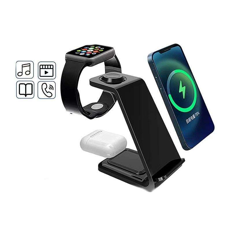 3-in-1 mobile phone holder with dual coil wireless fast charger stand
