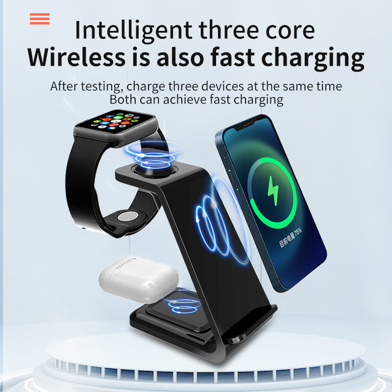 3-in-1 mobile phone holder with dual coil wireless fast charger stand