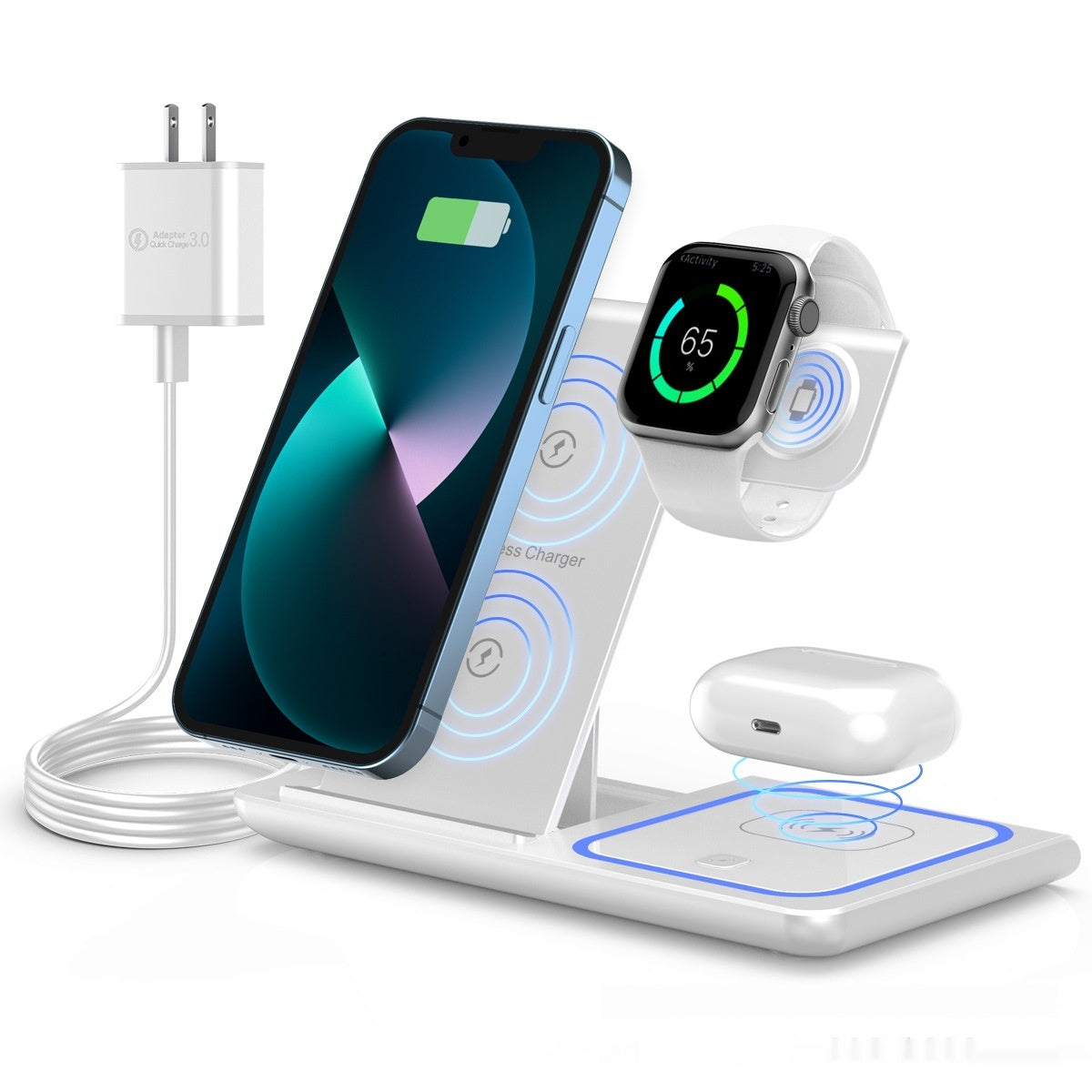 Foldable four-in-one wireless charger on desk