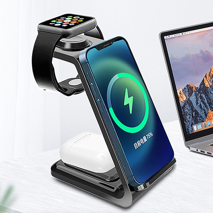 3-in-1 mobile phone holder with dual coil wireless fast charger stand