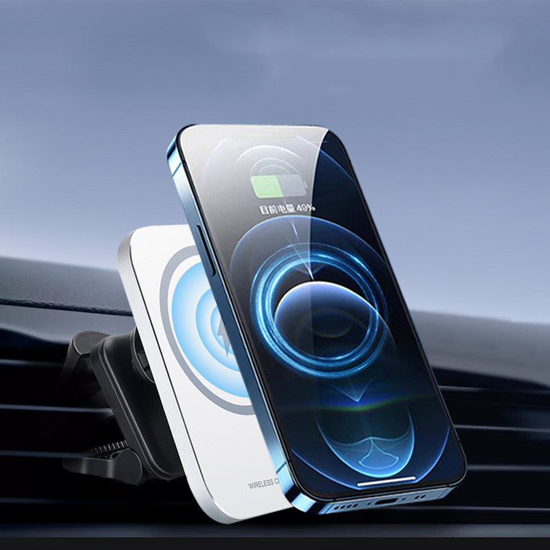 Magnetic wireless charging car phone holder on dashboard